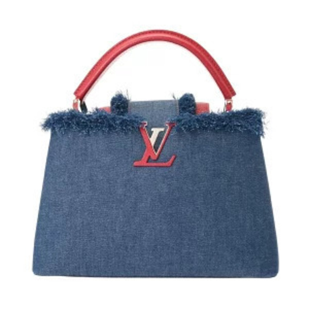Louis Vuitton Capucines Blue Red Denim Taurillon Leather Handbag